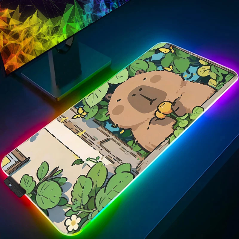 

Mouse Pad Anime Gaming Accessories Mousepad Gamer RGB PC Completo Computer Capybara Keyboard Pad LED Cute Desk Mat Varmilo Table