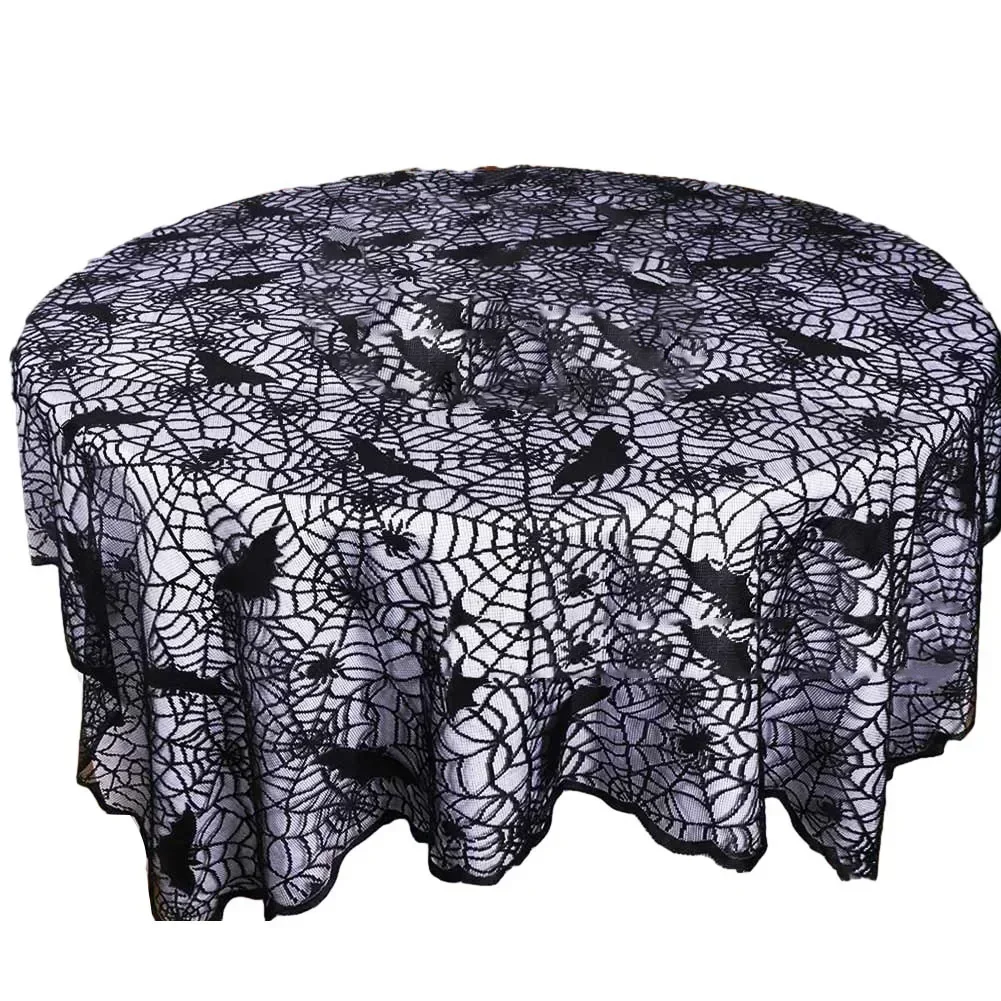 Halloween Indoor Decor Black Spider Web Lace Table Tablecloth Runner Home Party Seamless Piece Design Purple Spider Webs
