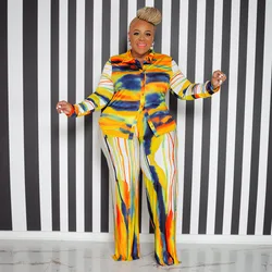 Conjunto a juego de rayas de talla grande para mujer, blusa de Top corto gordito, ropa elegante de lujo para mujer, conjunto de pantalones de dos piezas, otoño e invierno, 2023