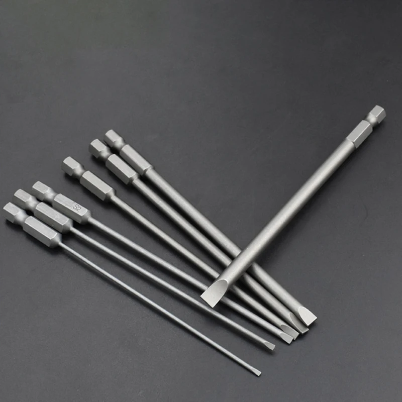 10pcs/lot 120mm/150mm 1/4\' Hex Shank 1.5mm-6.0mm Flat Head Slotted Tip Screwdrivers Bits SL1.6 SL2 SL2.5 SL3 SL4 SL5 SL6 Tools