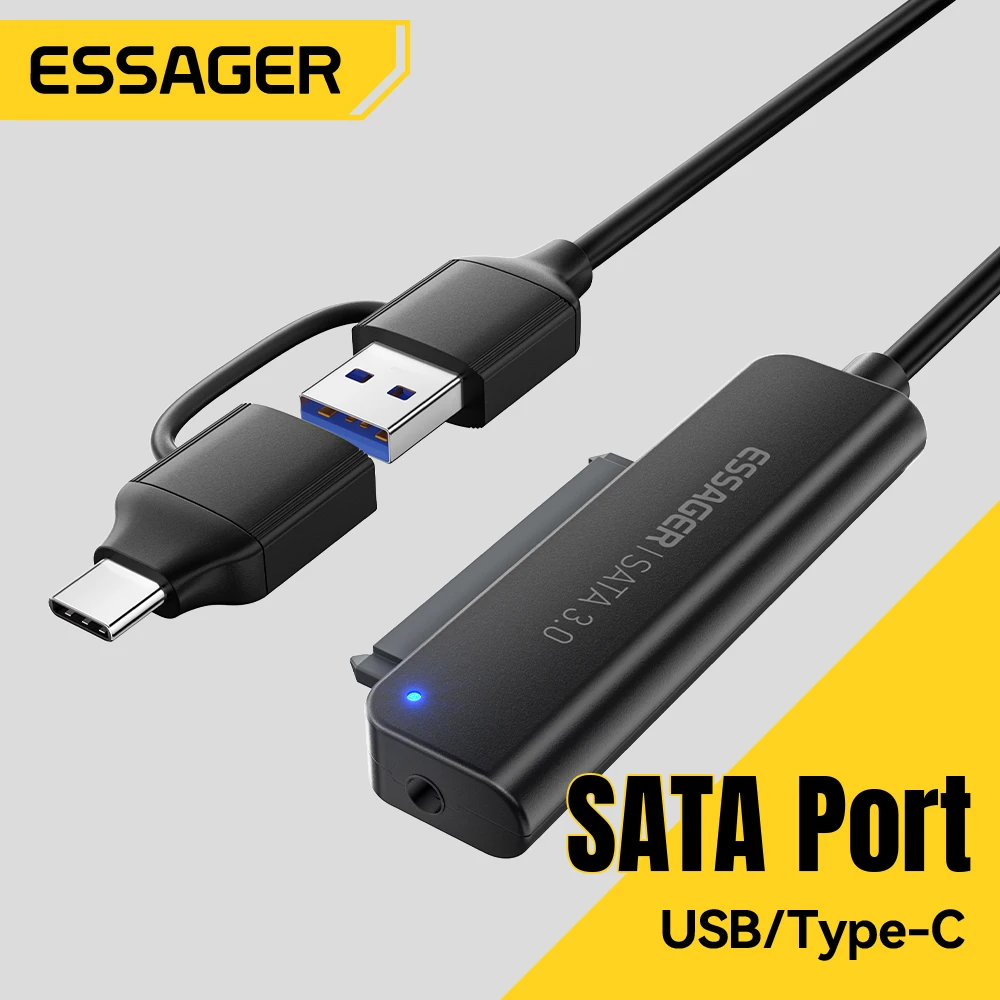 

Адаптер Essager 2 в 1 SATA-USB 3.0/Type-C, конвертер жесткого диска для 2,5-дюймового жесткого диска/SSD, USB-конвертер SATA