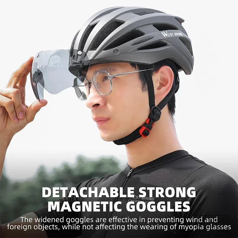 

Female Helmet with LED Light MTB Equipment Safety Men's Cycling Helmet Magnetic Goggles Lightweight Road Bike Casco Bicicleta