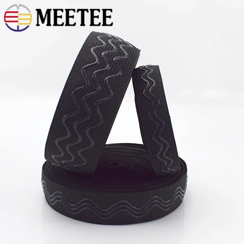 Meetee 2M/5M/10M 2-4cm Non-slip Elastic Band Wave Silicone Rubber Tapes Webbing Belt DIY Sport Clothes Wristband Sew Accessories