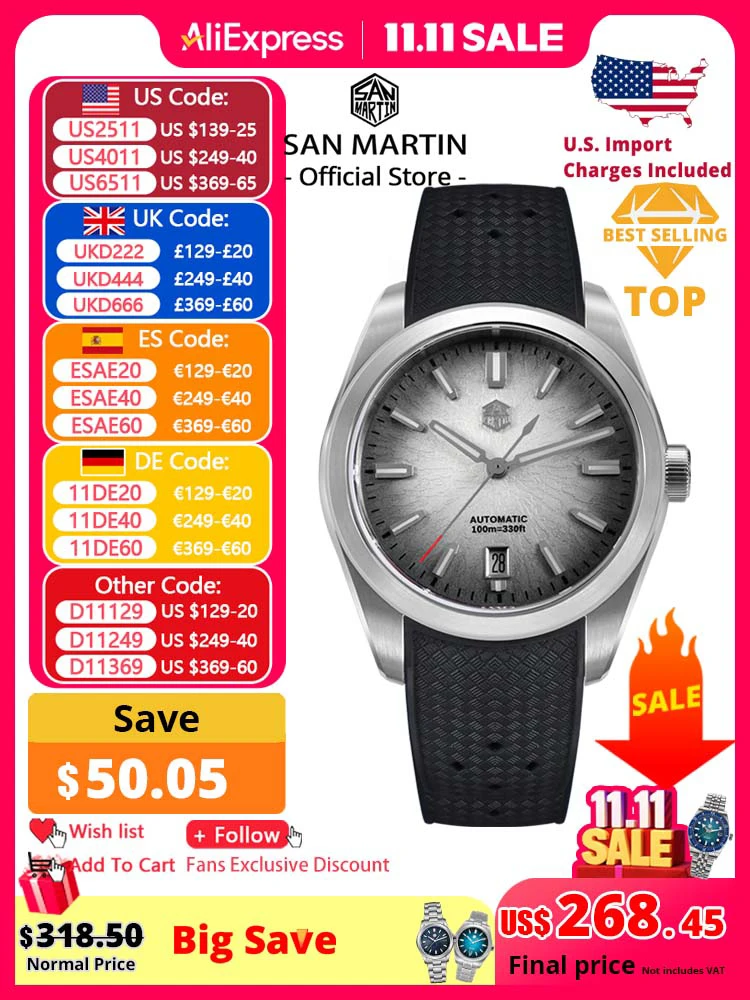 

San Martin FKM SN0144 JianZhan Dial Gada 36/39/42mm Men's Luxury Dress Automatic Mechanical Watch Miyota 9015 Original Design