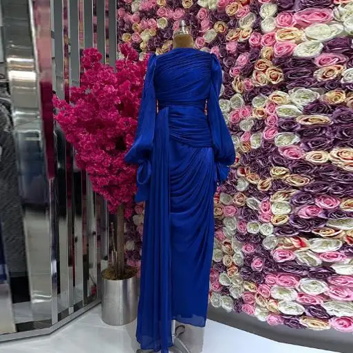 فستان رمل متدفق أنيق بغطاء للرأس بلون سادة للنساء، فستان أنيق بلون سادة وأكمام طويلة بخصر عالٍ #5