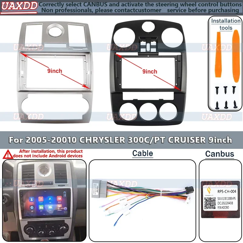 Dla 2005-2010 CHRYSLER PT CRUISER 300C 9INCH 2 Din Car Android frame Kit fascia cable video uprząż deska rozdzielcza dekoder canbus box