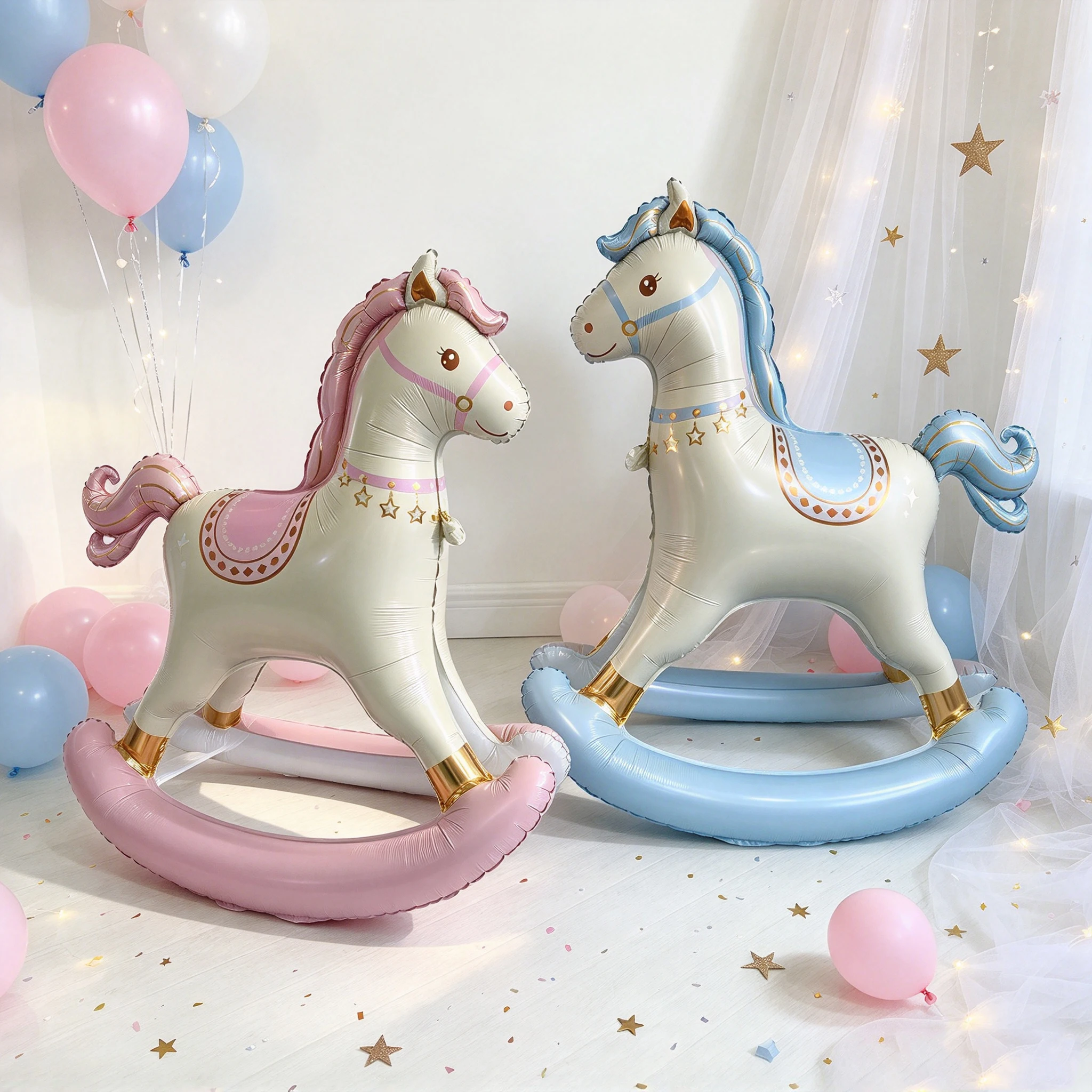 Pink Blue Cartoon Horse Balloon 3D Standing Rocking Horse Foil Balloon Baby 1st Birthday Baby Shower Party Cartoon Balloons - view 5