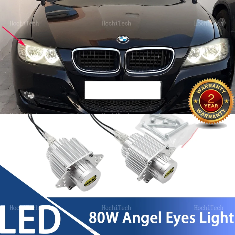 80W LED  Ring Angel Eye Light Bulb For BMW 3 Series  2009 2010 2011 E90 E91 Facelift LCI halogen Headlight