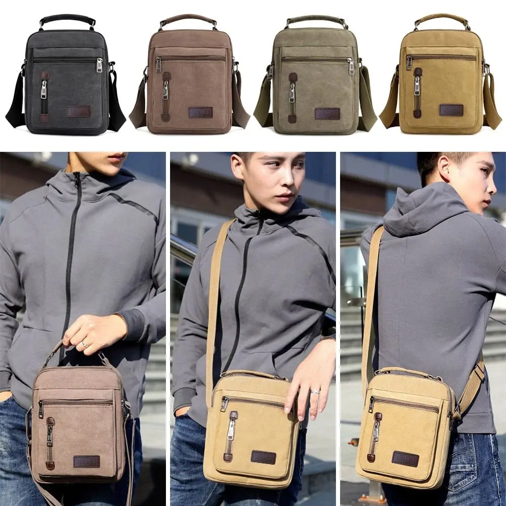 Casual Canvas Men Shoulder Bags Multi Pockets Wear-resistant Tool Satchel Bag Tote Large Capacity Travel Crossbody Bag