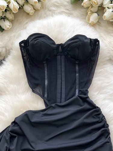 Imagen 2 del producto Foamlina-vestido americano Sexy con cintura ahuecada para mujer, Top de tubo con cintura plisada, Streamer envuelto en la cadera, Vestido corto para niña