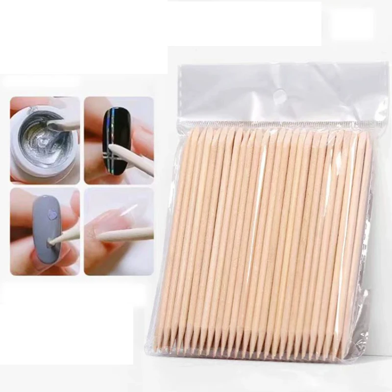 100 Teile/paket Orange Holz Sticks Für Nagelhautschieber Nagelhaut Entfernen Werkzeug 5 Verschiedene Größen Doppelköpfige Gabeln Für Nägel Maniküre