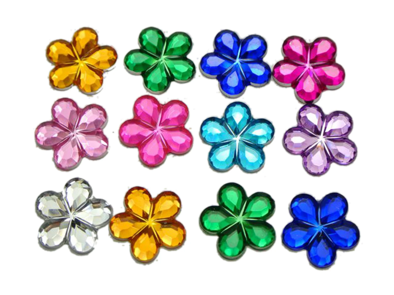 200 Mixed Color Acrylic Flatback Flower Rhinestone Gem 15mm DIY Embellishments