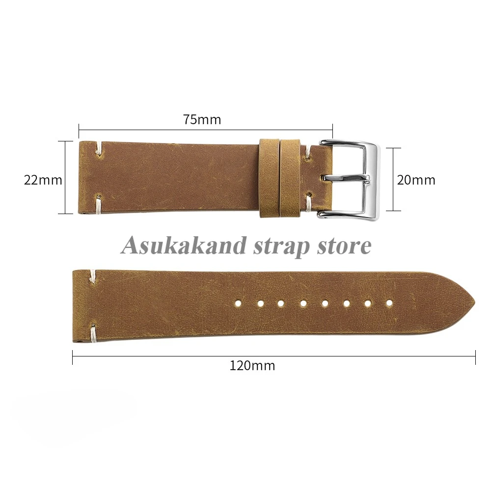 18/20/21/22 มม.นาฬิกาหนังRetroสําหรับนาฬิกาHuawei GT5 GT5Pro GT4 GT3 Handmadeเย็บCowhideสําหรับSeikoสายรัดข้อมือ