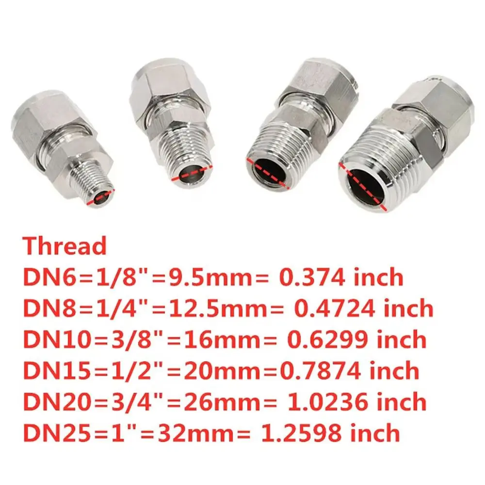 1 قطعة 1/8 "1/4" 3/8 "1/2" ذكر الموضوع إلى 3-16 مللي متر OD تركيب سريع الفولاذ المقاوم للصدأ مزدوج الطويق وصلة أنبوب 304 SS