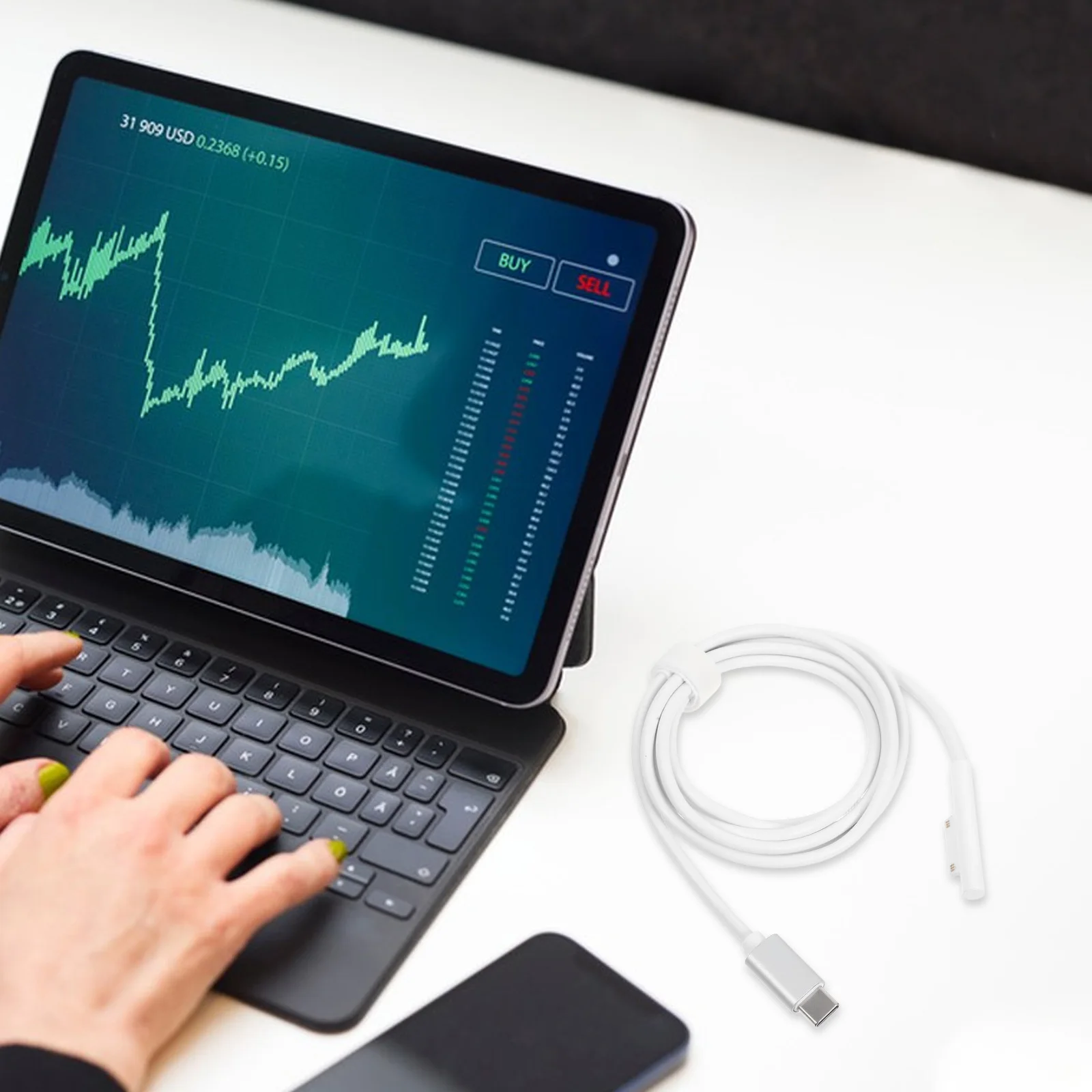 60W Type- Supply Conversion Line Adapter Cable Lightweight Copper Conductor Gold Plated Contact Compatible Surface Pro 5