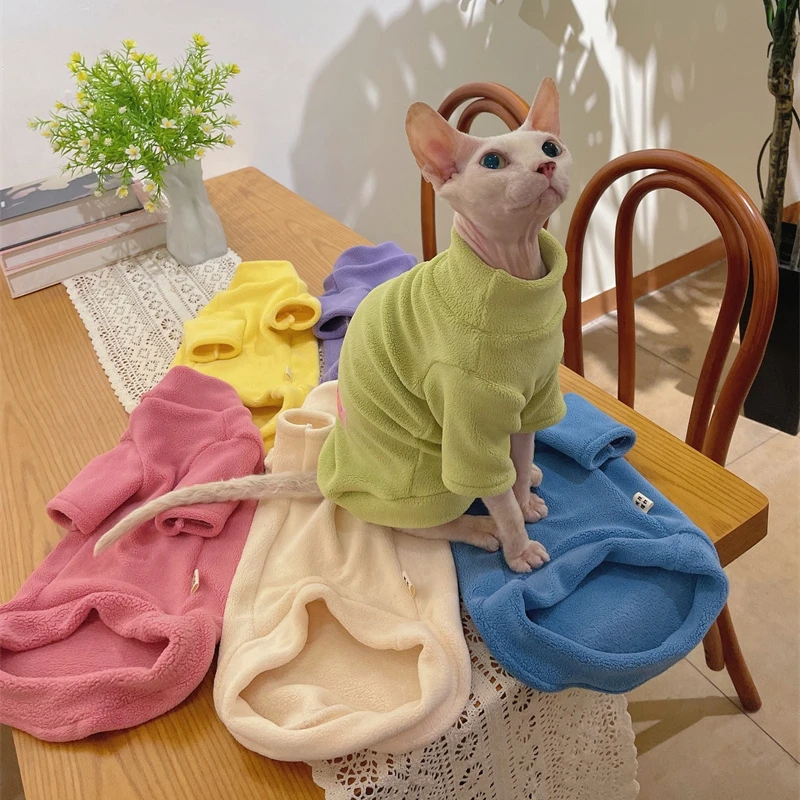 Fleece-Mantel für Sphynx-Katzen, warmer Sweatshirt, 4-beiniger Overall für Kätzchen und Hunde, weiche Freizeitkleidung für männliche Katzen, Devon Rex-Pullover. – Detail 5