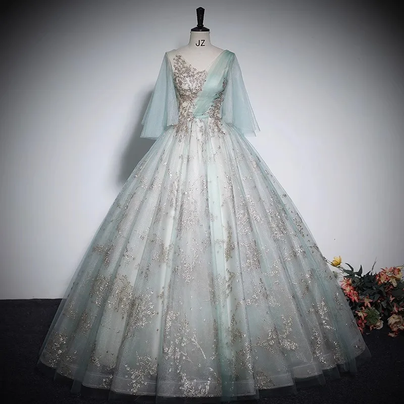 

2026 Spring New Women's Sexy V-neck Highlight Evening Dress Fashionable Slimming Stage Performance Puffy Skirt Long Dress