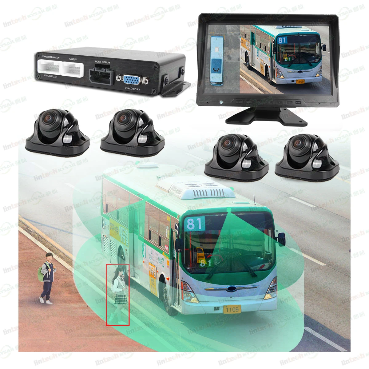 

Vehicle 360° AVM Blind Spots Surround View Camera System For Car Truck School Bus Other