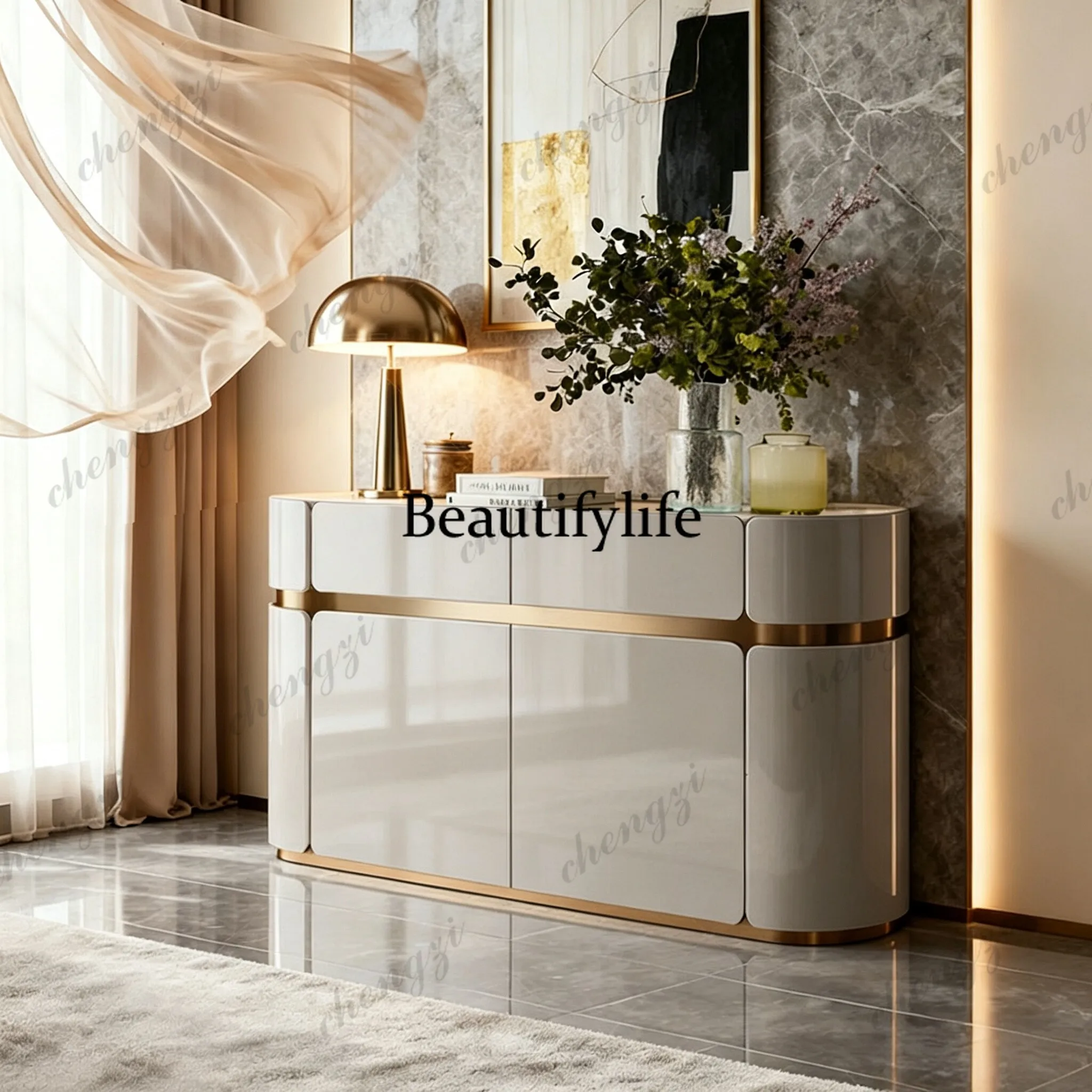 Italian modern light luxury living room dining side cabinet integrated storage locker against the wall paint entrance cabinet