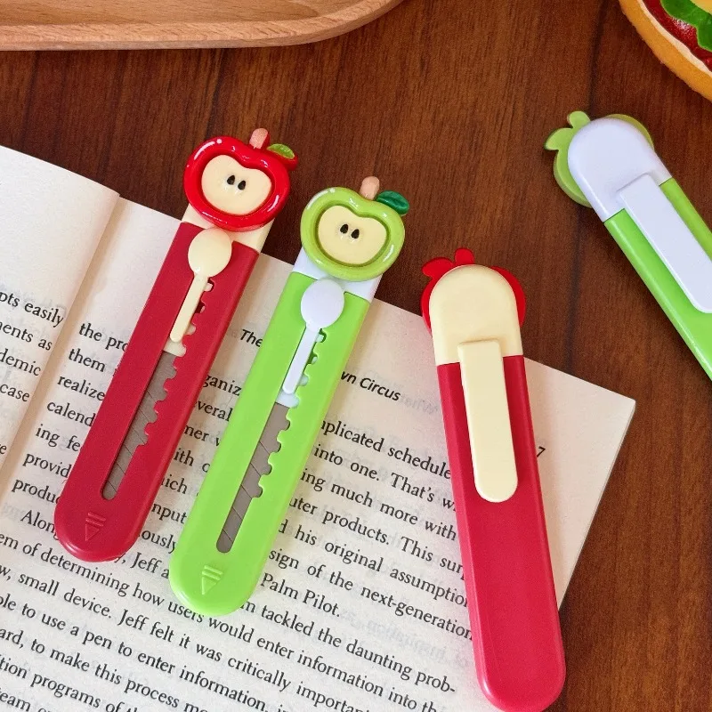 Kawaii أبل شكل الحرفية سكين لطيف الكرتون فائدة القاطع لفتح الحزمة سكرابوكينغ آمنة قابل للسحب سكّين متعدّد الاستخدامات #4