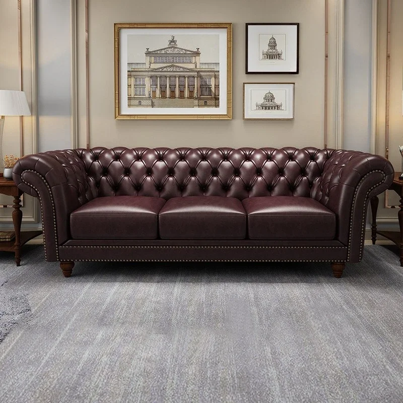 أريكة، الطابق الأول، جلد البقر، فاخر خفيف، بلد، قديم، غرفة معيشة، أثاث، زر سحب