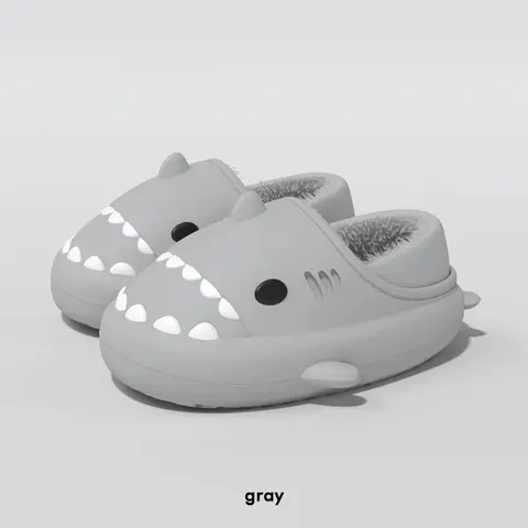 Litfun Fuzzy Shark Slippers For Women Men Winter Indoor Plush Cartoon Cotton Shoes New Outdoor Adults Kids Waterproof Furry Shoe
