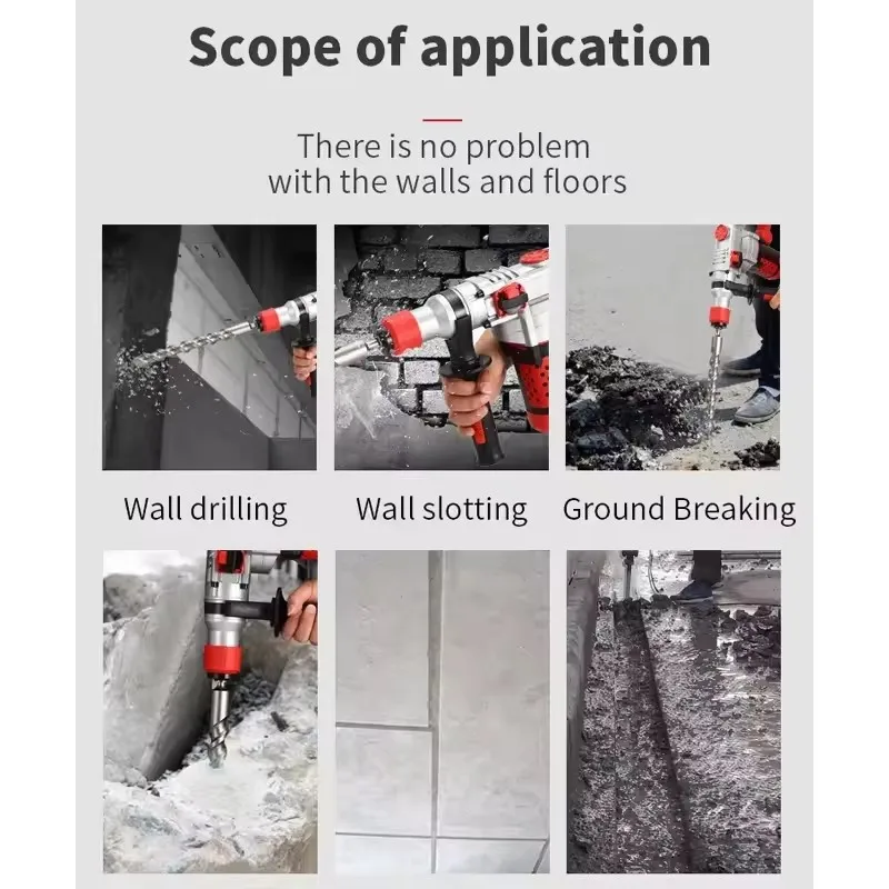 2200W 220V Heavy Duty Rotary Hammer Drill Industry Multifunction Impact Drill 3 In1 Electric Pick Tools for Concrete Metal Stone