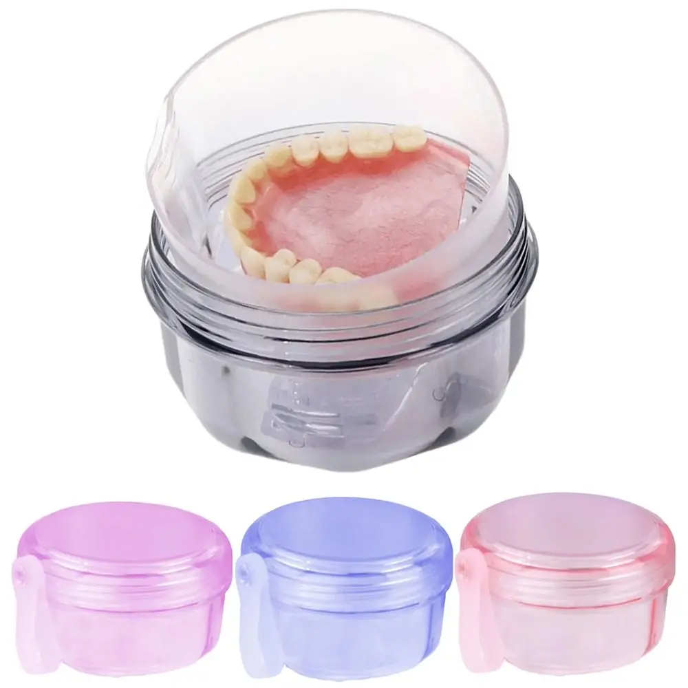 Impact-resistant Denture Cleaning Box Leakproof Food Grade Braces Storage Case Silicone Handle Double Layer Denture Soaking Cup