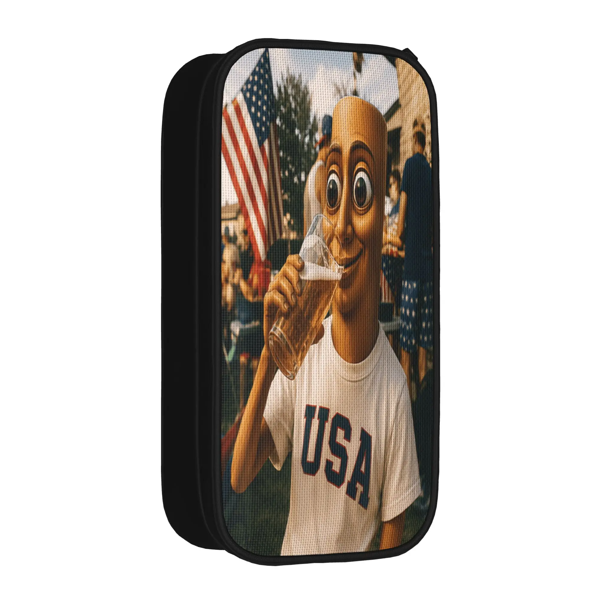 Tung Sahur Wear USA Shirt Drinking Beer Celebrate July 4th Pencil Case Boy Girl Lovely Pencil Bag Custom DIY School Pencil Cases