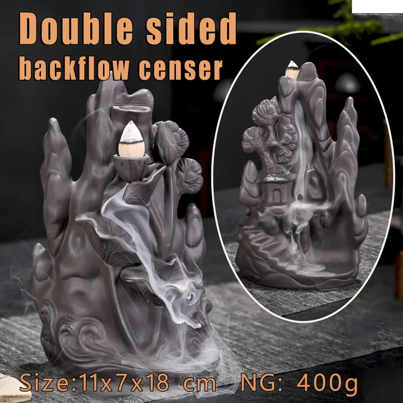 Landscape Double Sided Mermaid Dolphin Home Ornament Backflow Incense Ceramic Censer