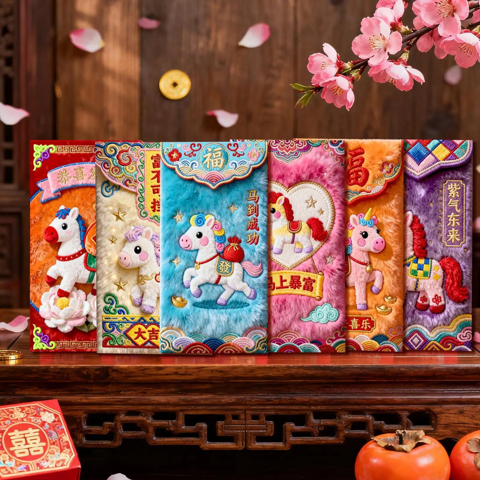 2026 Chinese Red Envelope 6pcs Creative 3D Color Printing Embroidery Red Envelope New Year Auspicious Red Money Envelopes