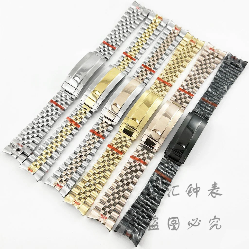 

20MM Solid Bracelet 904L Stainless Steel Curved End Solid Five-Bead Glide Lock Clasp Wristband For Sub Log