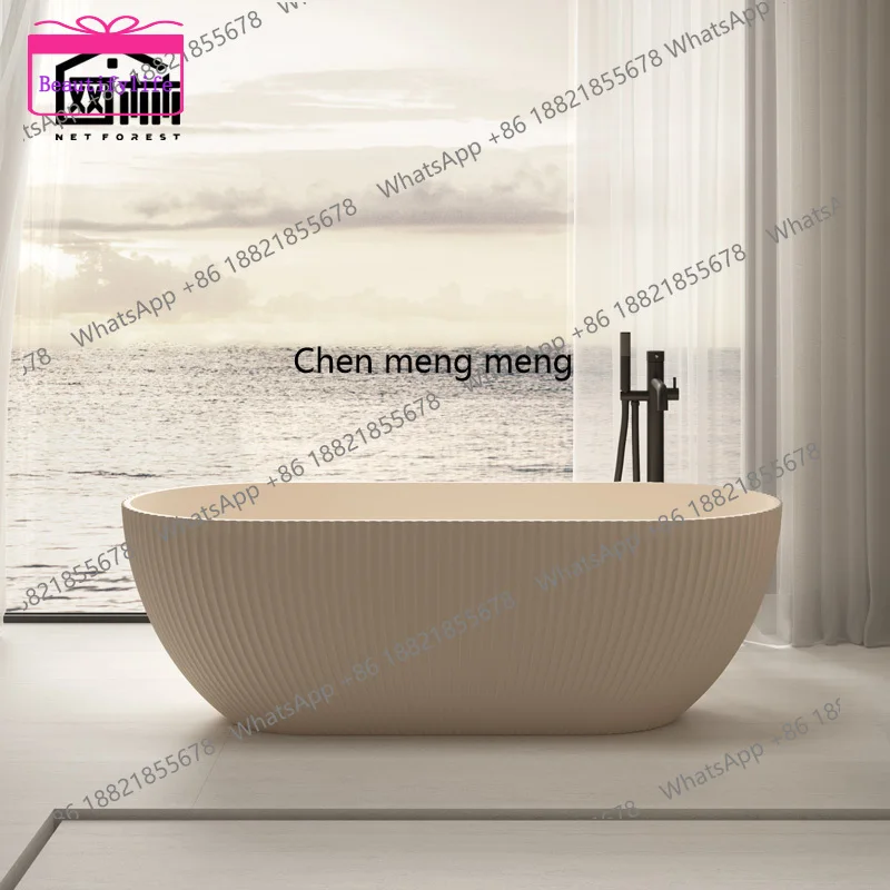 YL Milk coffee color artificial bathtub Family bathroom Hotel toilet Striped double deep soaking bath
