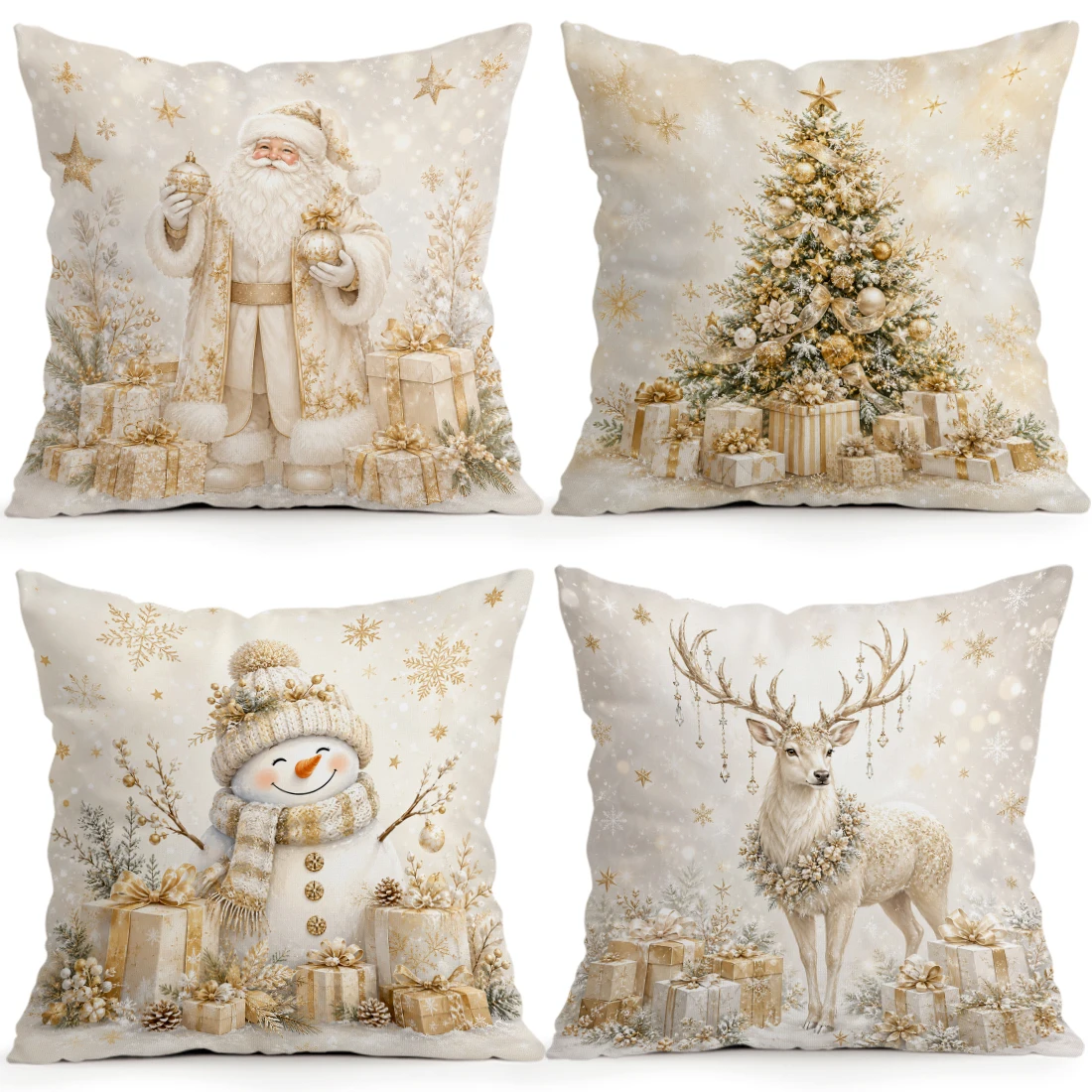 1/4pcs Golden Christmas Decoration Cushions Pillowcase Polyester Cushion Cover Throw Pillow Pillowcover Home Car Sofa Decor