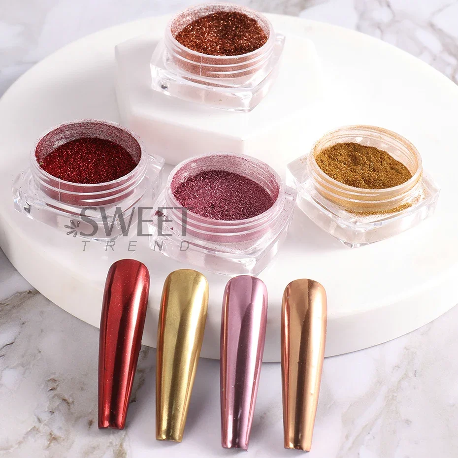 2pcs Magic Mirror Powder Gold Silver Chrome Nail Glitter Metallic Rubbing Dust Gel Polish Pigment Shinning Metal Manicure Decor image 6