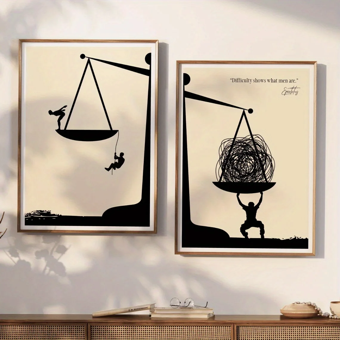 3 Pcs Philosophical Balance Figure Canvas Poster Wall Art, 2D Print Wall Decor, Art Home Decoration For Living Room Bedroom