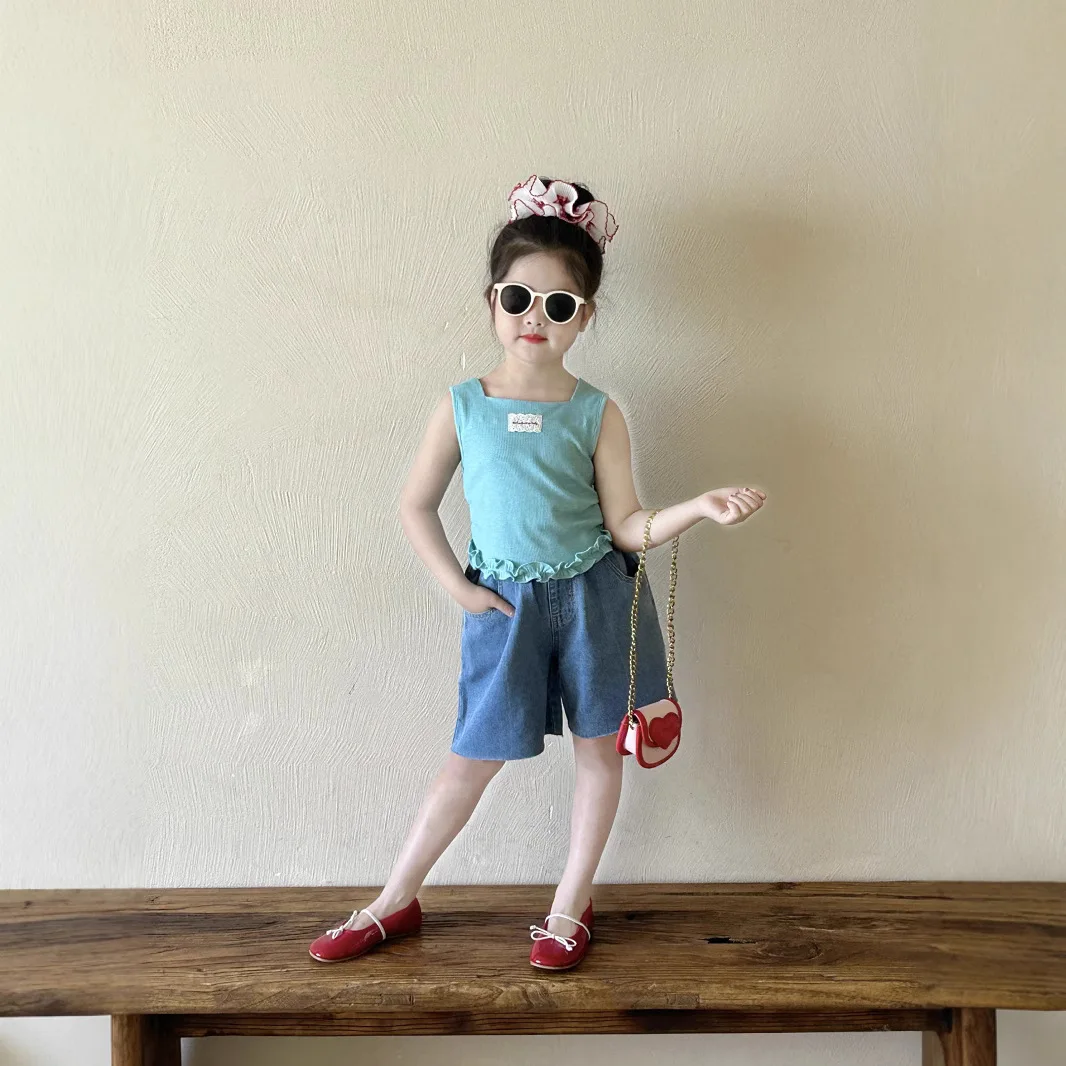 Baby Korean No Sleeve Square Collar Top Clothes 2025 Summer Cool and Comfortable New Style Cool and Slim Kids Clothes