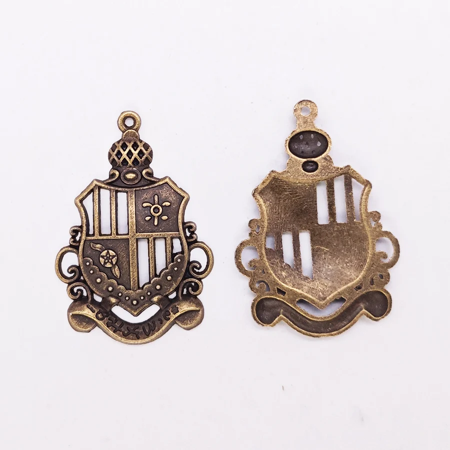 GraceAngie 15PCS Badge Shape Charms Antique Bronze Zinc Alloy School Logo Pendant Necklace Bracelet Jewelry Making Accessory