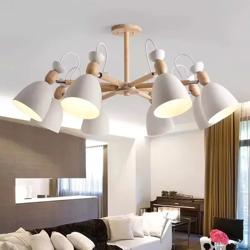

Modern E27 Living Room Lighting chandelier Dining Room Solid Wood Pendant Bedroom Simple Ceiling chandelier Hotel Pendant lamp