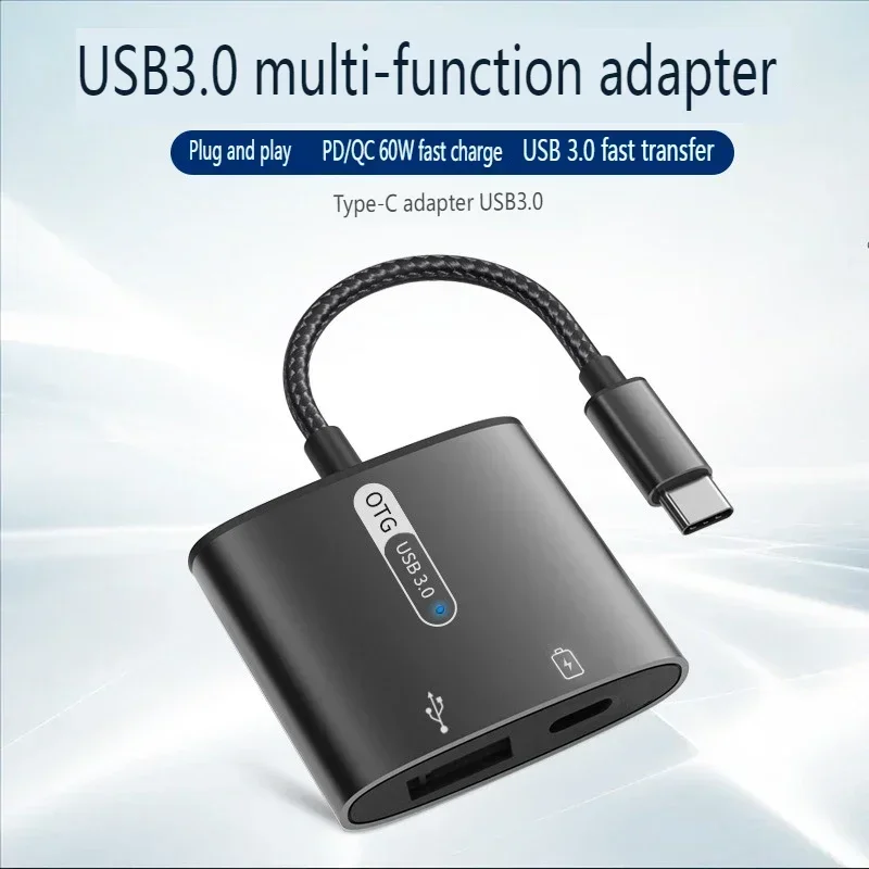 2 In 1 Type C OTG Adapter Type C To USB PD 60w Quick Splitter for QC Cable Converter For Mobile Phone