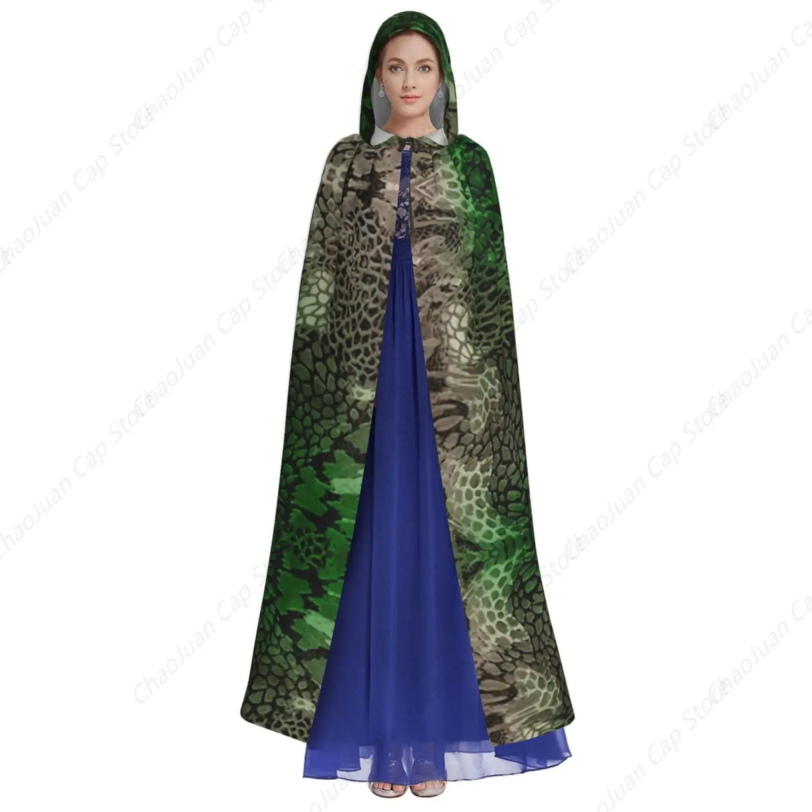 Green Snake Print Adults Hooded Cloak With Halloween Christmas Witch Cape Robe Costume Party Supplies ?
