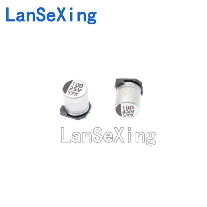 Capacitor eletrolítico de alumínio, 25V, 100UF, 6,3*7,7mm