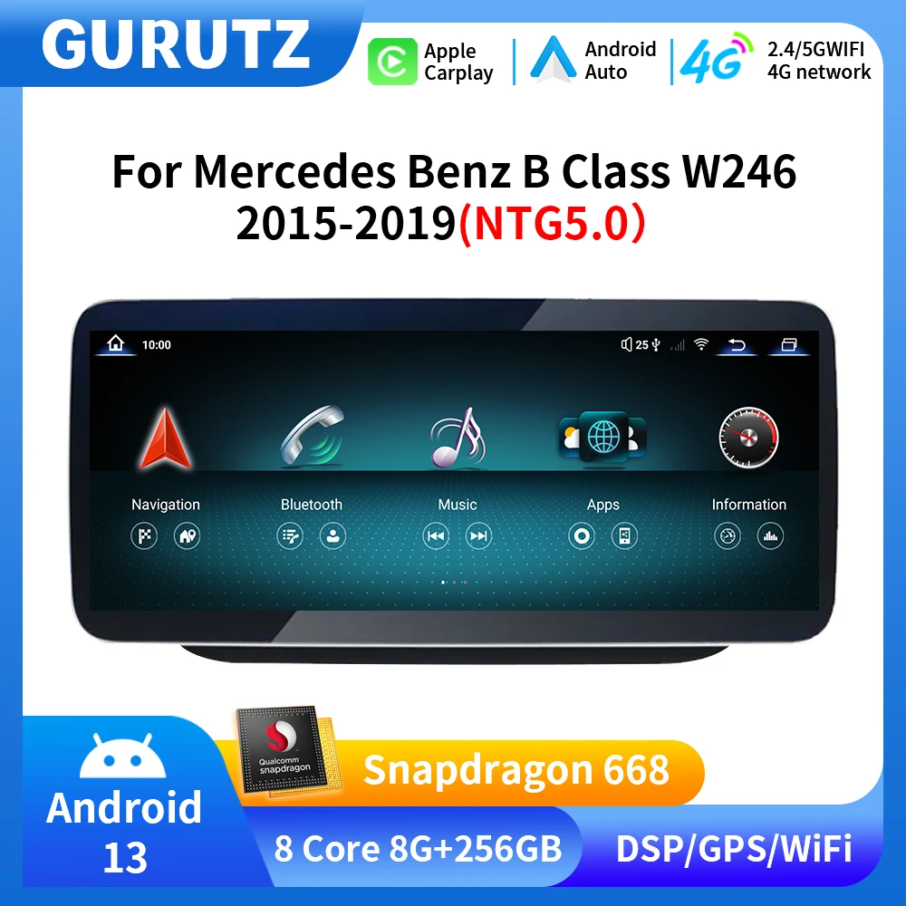 

Android 13 For Mercedes Benz B Class W246 NTG 5.0 2015-2019 Car Radio Multimedia Video Player Navigation GPS 2Din DSP 4G CarPlay