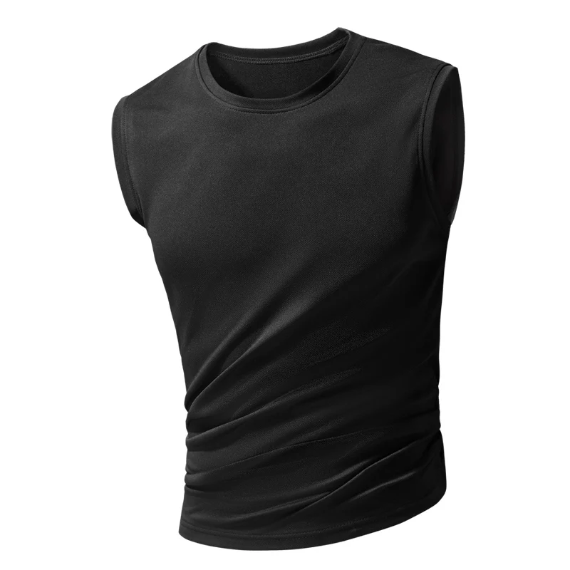 Nuova estate da uomo per il tempo libero senza maniche in seta di ghiaccio sport gilet traspirante quick dry fitness outdoor jogging t-shirt manica