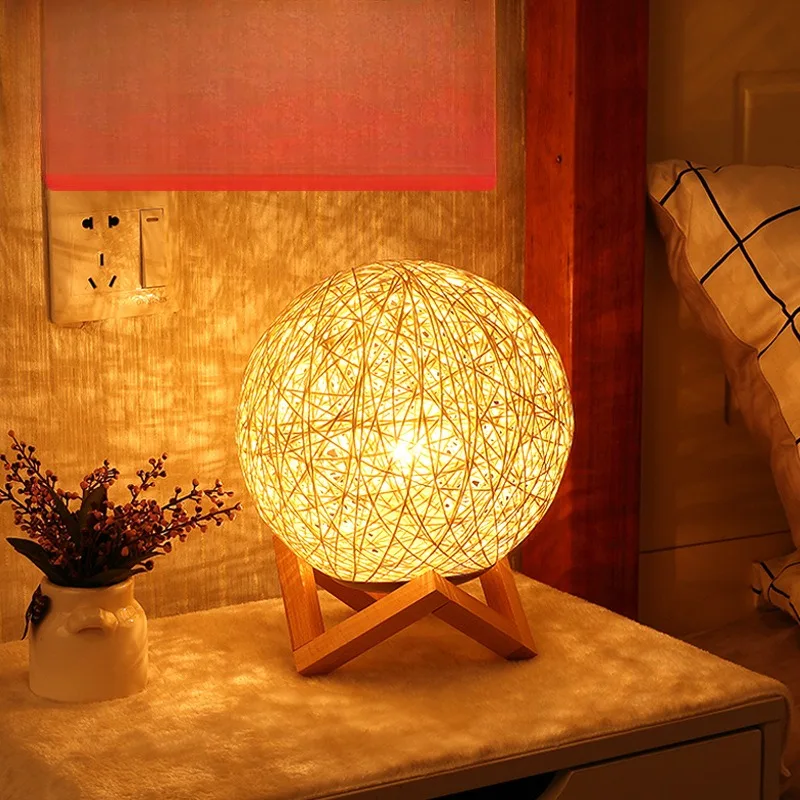 Guest house rattan ball led night light star light projection Moon usb bedroom bedside lamp