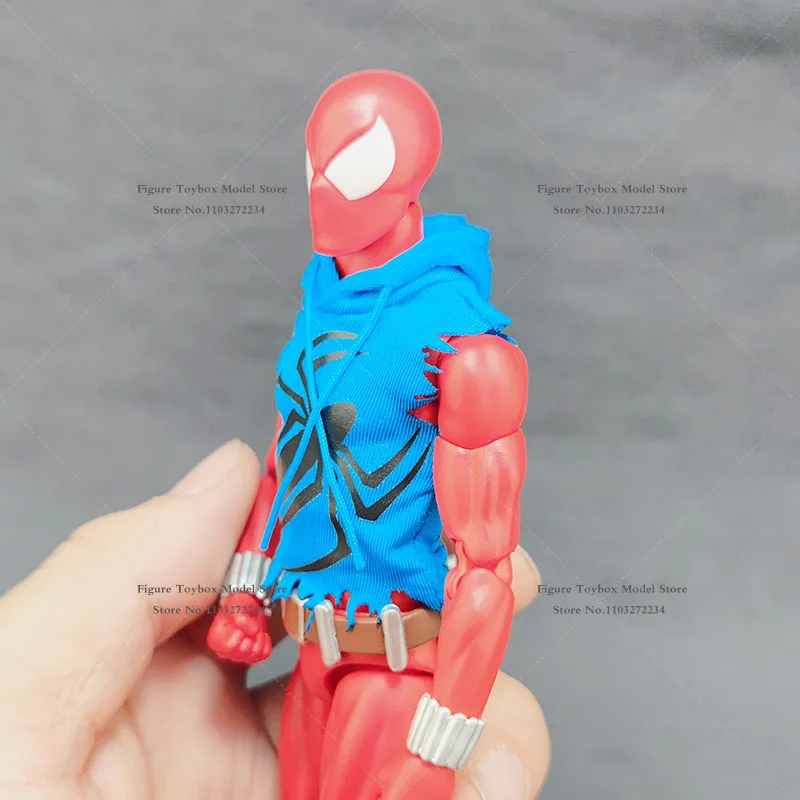 1/12 Scale Scarlet Spider-Man Hooded Vest Sleeveless Ripped Design Spider Print Coat Top Clothes Accessory For 6\