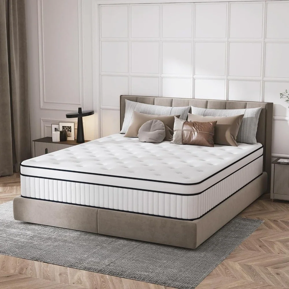 King size Mattresses 12 Inch, Medium Firm, Upgraded Strength Hybrid with Pocket Spring and Soft Foam, Mattresses