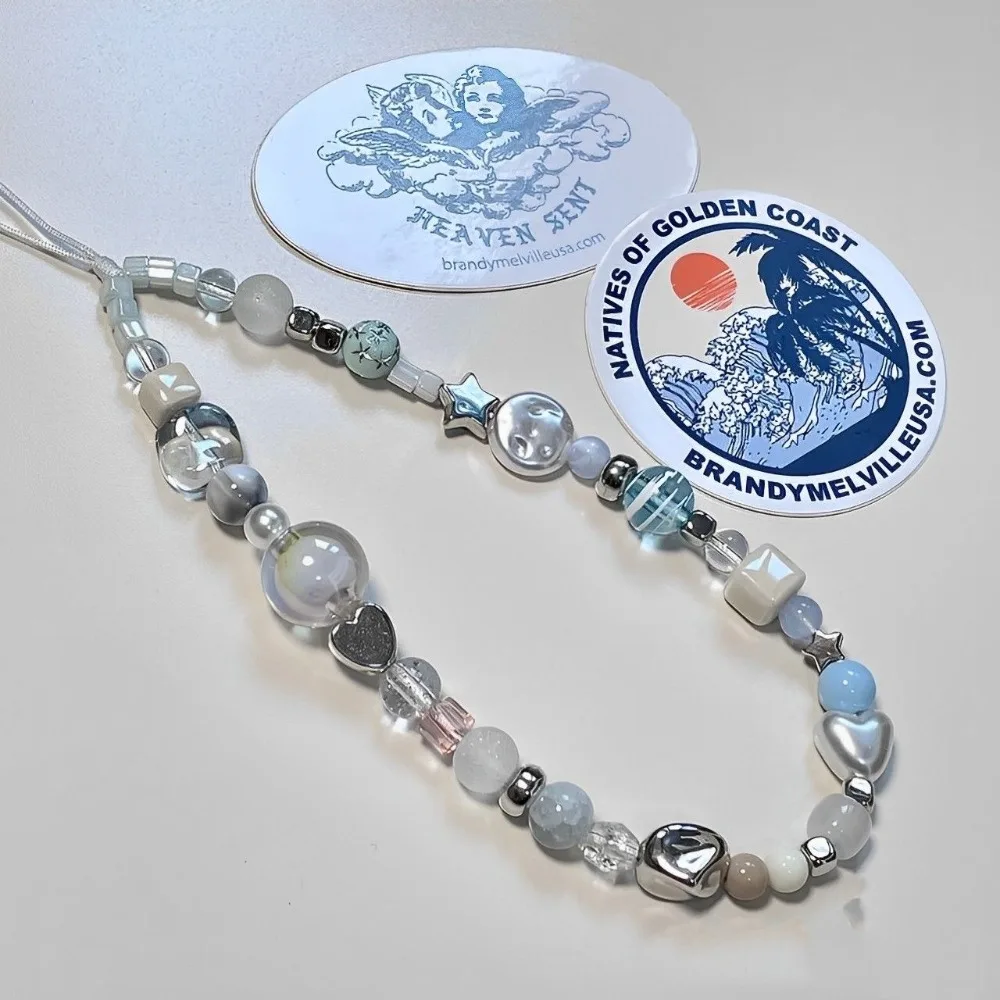 Flower Star Cell Phone Charm Strap Sea Breeze Beaded Summer Cell Phone Hanging Chain Kawaii Anti-loss Cell Phone Wrist Strap