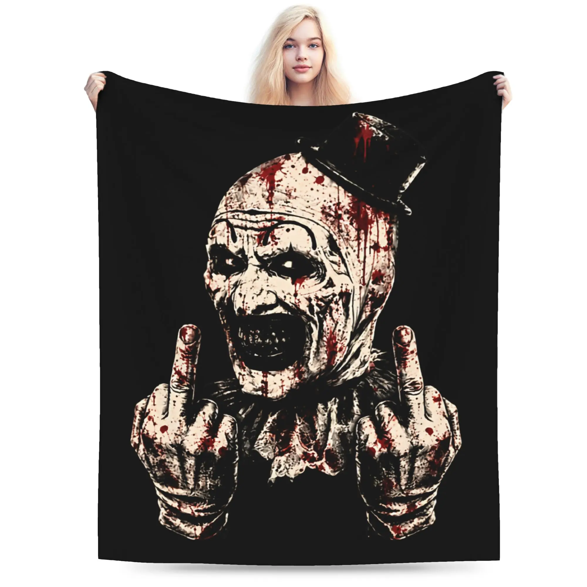 Art The Clown Terrifier Middle Finger Horror Blanket Flannel Print Warm Throw Blanket for Bed Outdoor Bedding Throws