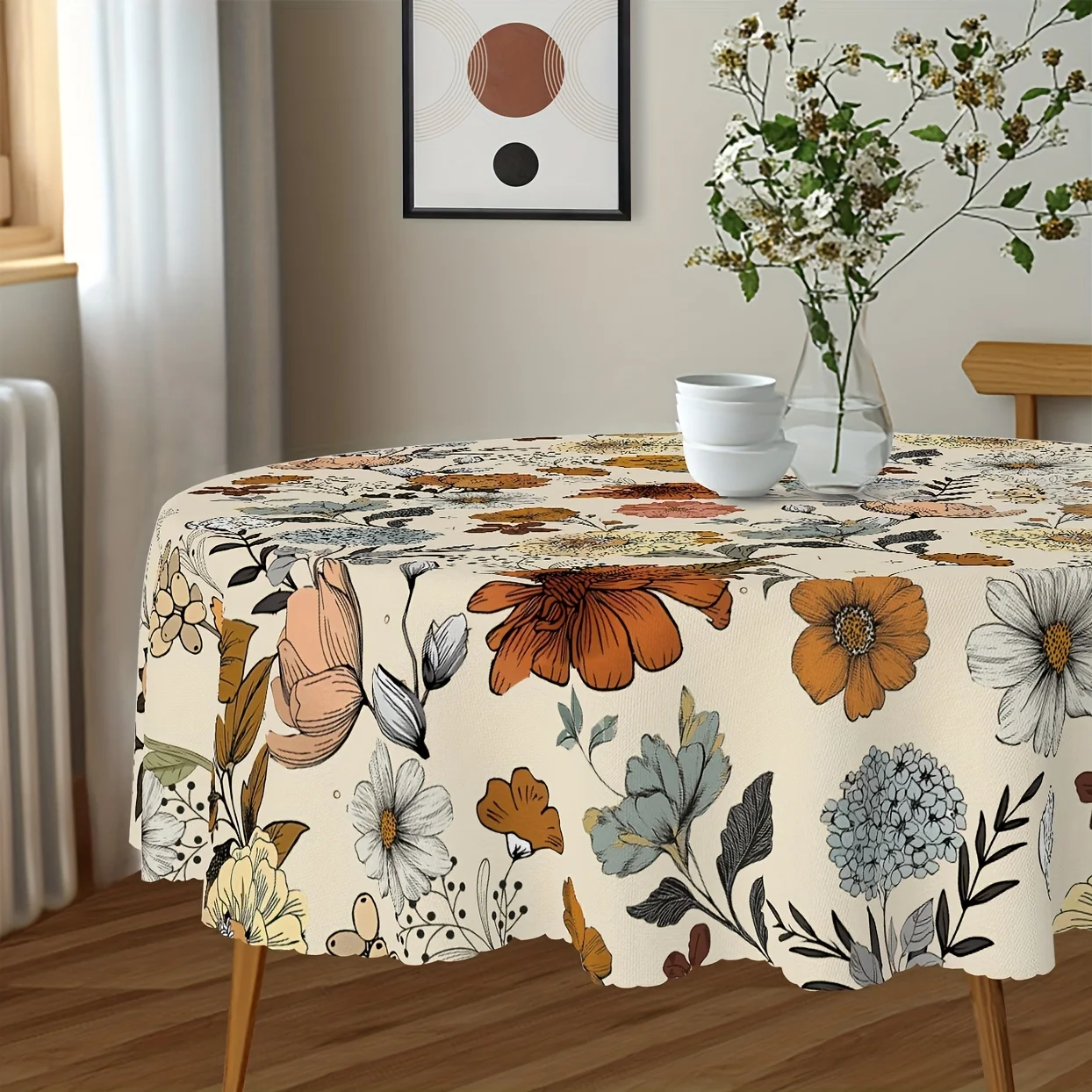1 piece, vintage floral tablecloth, autumn vintage floral pattern, festive tablecloth, very suitable for families and parties